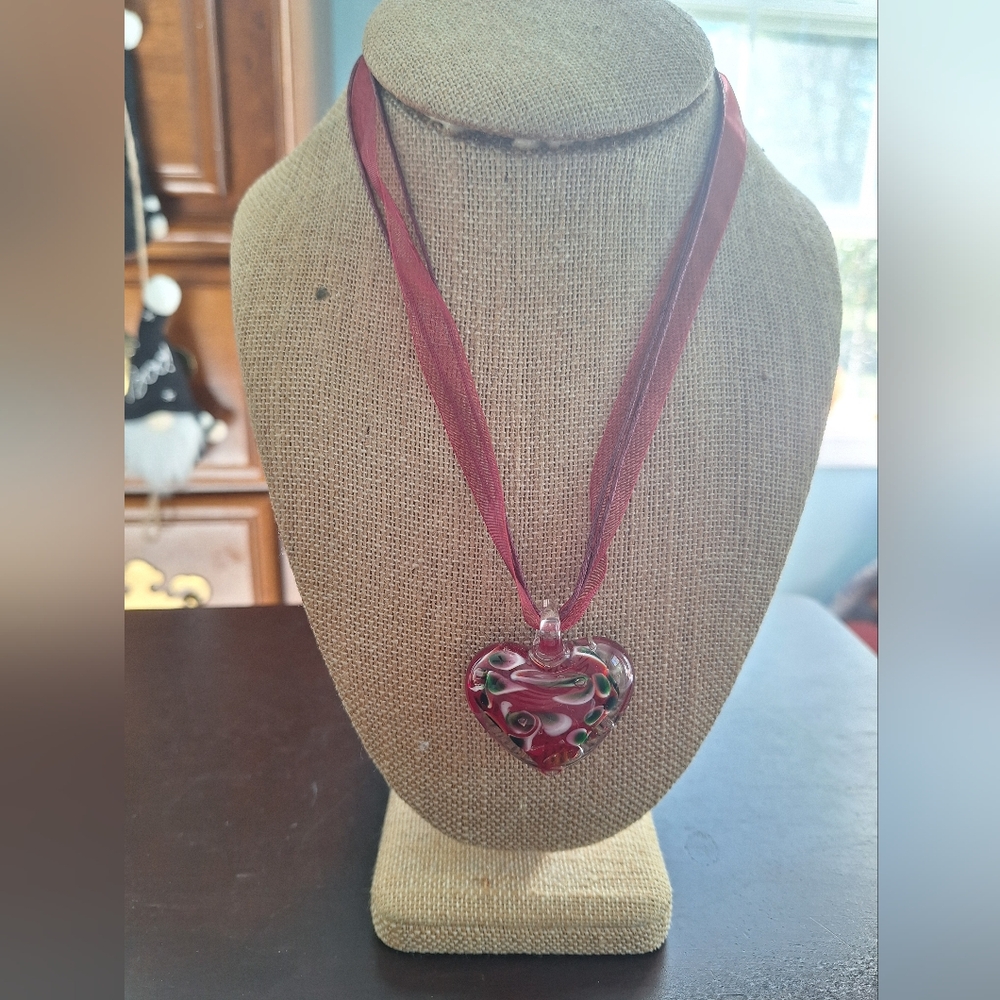 Red Murano Glass Heart Necklace